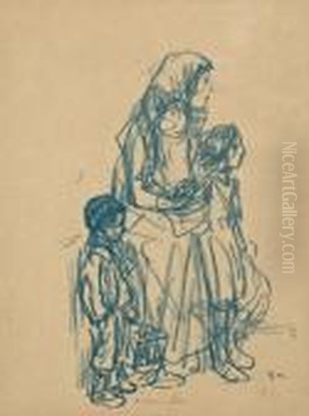 Mother With Children Oil Painting by Theophile Alexandre Steinlen