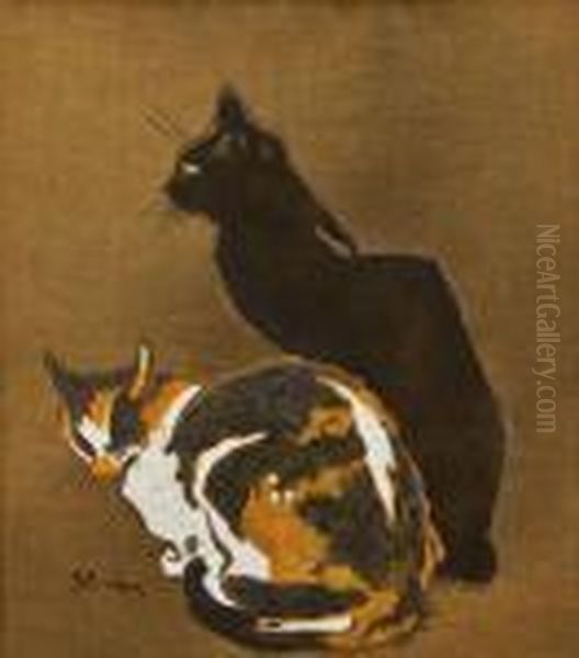 Zwei Katzen Oil Painting by Theophile Alexandre Steinlen