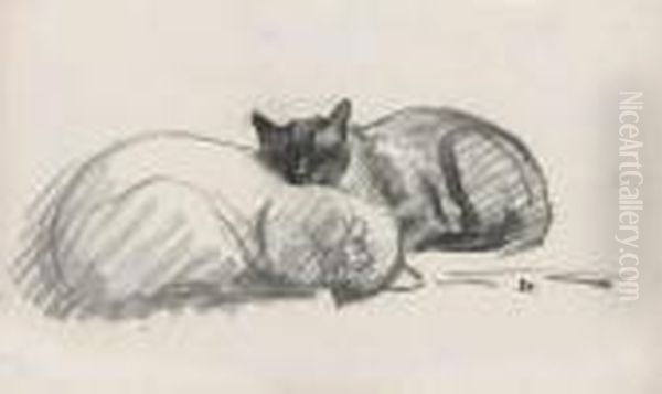 Deux Chats Endormie Oil Painting by Theophile Alexandre Steinlen