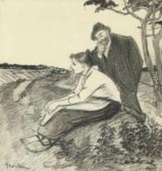 Deux Paysans Oil Painting by Theophile Alexandre Steinlen