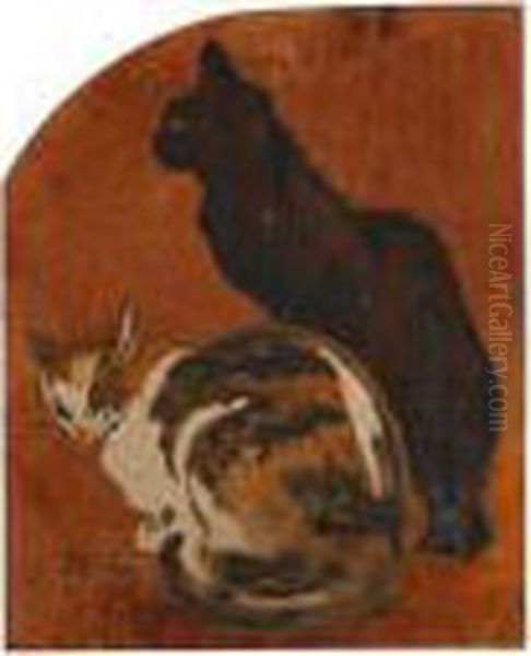 Les Deux Chats Oil Painting by Theophile Alexandre Steinlen