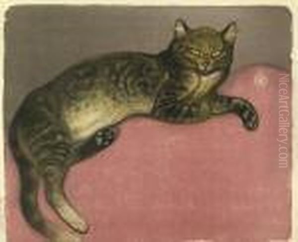 L'hiver, Chat Sur Un Coussin Oil Painting by Theophile Alexandre Steinlen