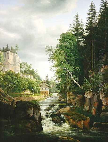 Mill in the Muehle Valley, Liebenthal, 1824 Oil Painting by Karl Christian Sparmann