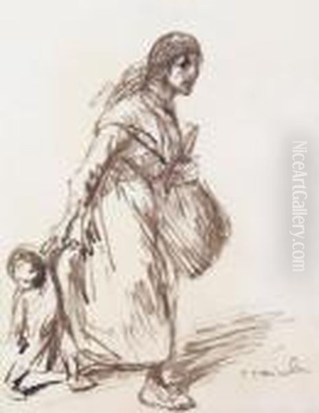 Mere Et Enfant Oil Painting by Theophile Alexandre Steinlen