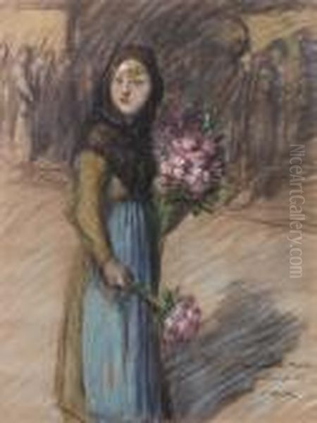 La Vendeuse De Fleurs Oil Painting by Theophile Alexandre Steinlen