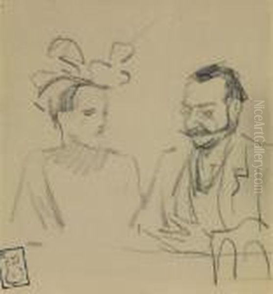 Couple De Bourgeois Oil Painting by Theophile Alexandre Steinlen