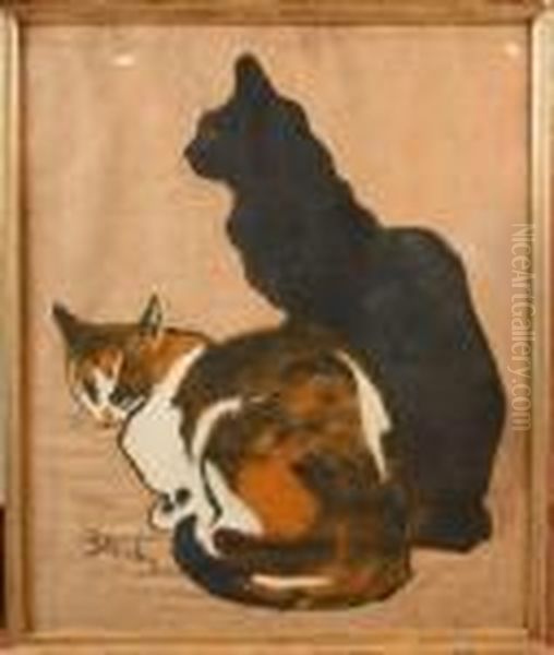 Les Deux Chats Oil Painting by Theophile Alexandre Steinlen