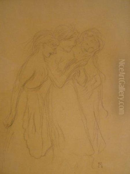 Les Trois Ecolieres Oil Painting by Theophile Alexandre Steinlen