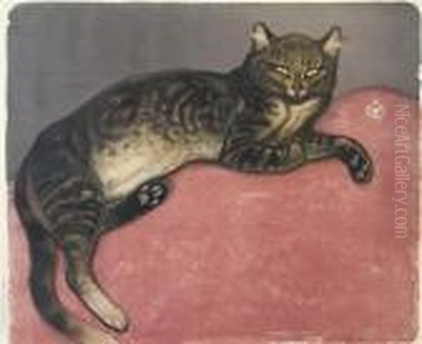 L'hiver Chat Sur Un Coussin Oil Painting by Theophile Alexandre Steinlen