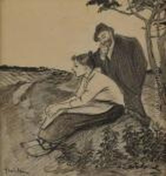 Couple De Paysans Se Reposant Dans Un Champ Oil Painting by Theophile Alexandre Steinlen