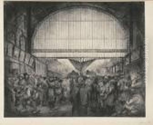 La Gare De L'est Oil Painting by Theophile Alexandre Steinlen