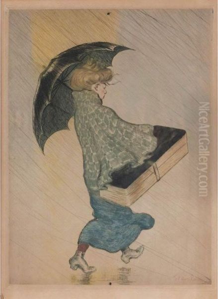 Trottin Sous La Pluie Oil Painting by Theophile Alexandre Steinlen