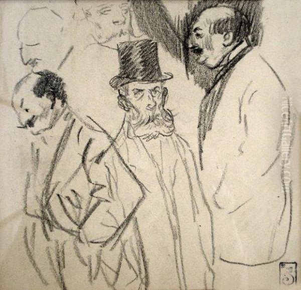 Personnages Oil Painting by Theophile Alexandre Steinlen