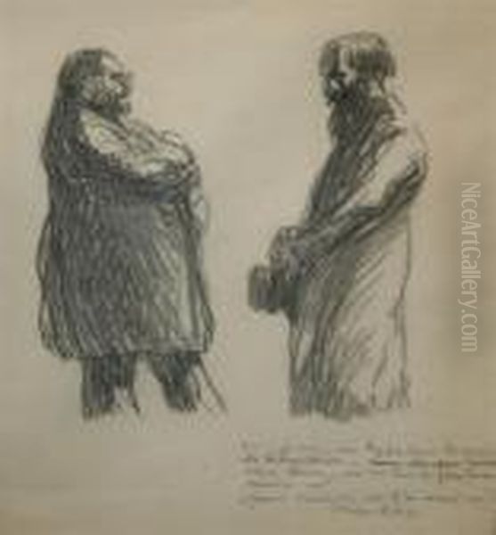 Deux Hommes Discutant Oil Painting by Theophile Alexandre Steinlen