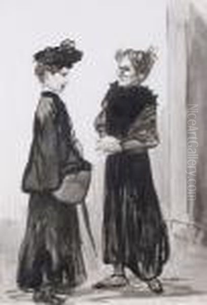 La Conversation Devant La Porte Oil Painting by Theophile Alexandre Steinlen