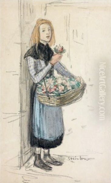 La Vendeuse De Fleurs Oil Painting by Theophile Alexandre Steinlen