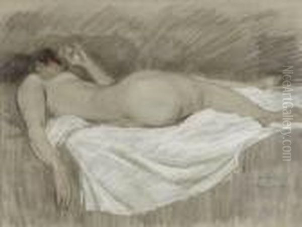 Femme Nue De Dos Alongee Oil Painting by Theophile Alexandre Steinlen