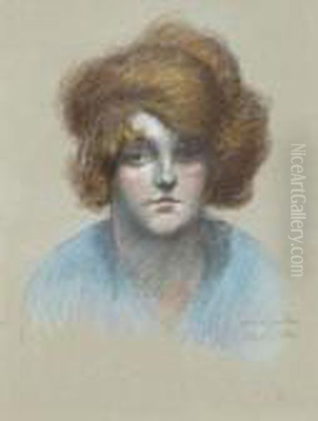 Portrat Einer Dame In Blauer Bluse Oil Painting by Theophile Alexandre Steinlen