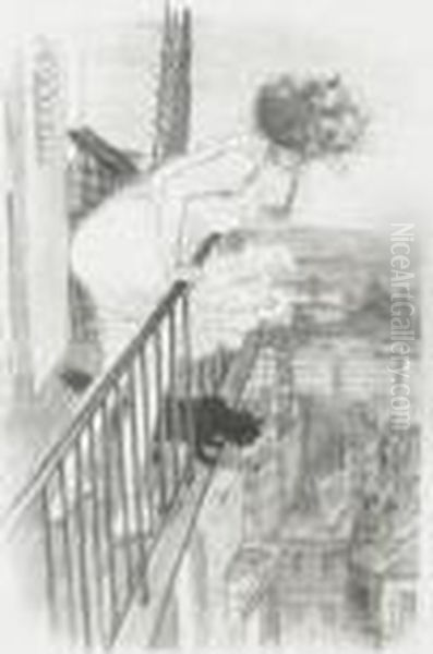 Jeune Femme Au Balcon Oil Painting by Theophile Alexandre Steinlen