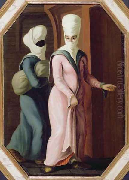 A Turkish Lady going with her slave to the Bath Oil Painting by Francis Smith