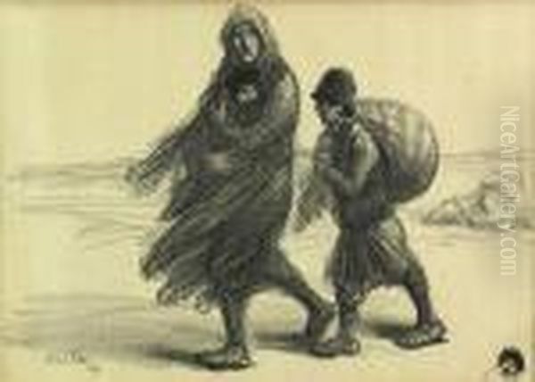 L'exode Serbe Oil Painting by Theophile Alexandre Steinlen