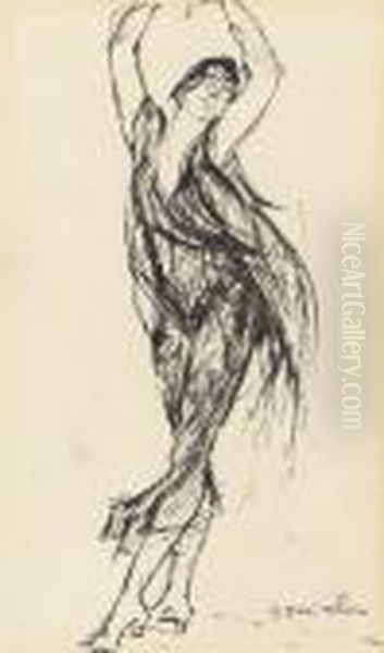 Sketch Of A Dancing Girl Oil Painting by Theophile Alexandre Steinlen