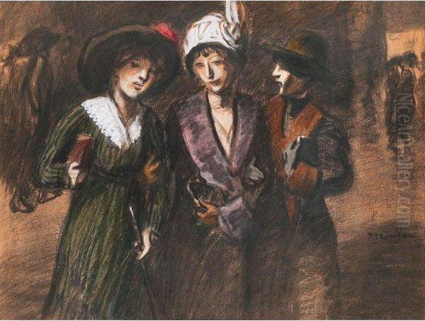 Trois Femmes Oil Painting by Theophile Alexandre Steinlen