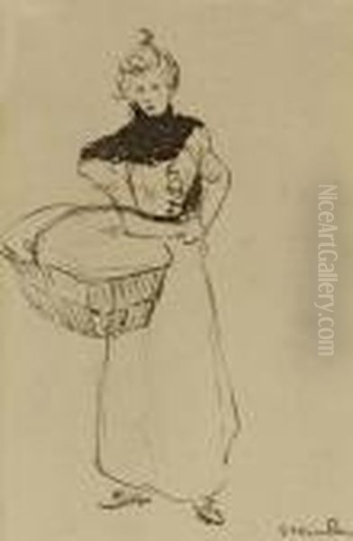 Woman With Basket Oil Painting by Theophile Alexandre Steinlen