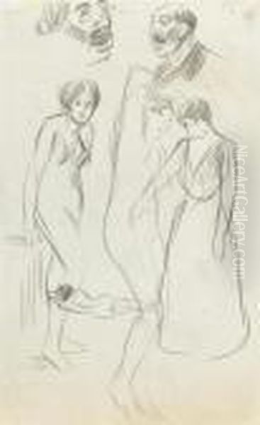 Male And Female Figure Studies Oil Painting by Theophile Alexandre Steinlen