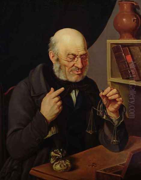 The Barchfeld Money Changer weighing Coins, c.1840-45 Oil Painting by Johann Georg Soemmer