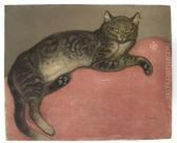 L'hiver Chat Sur Un Coussin. Oil Painting by Theophile Alexandre Steinlen