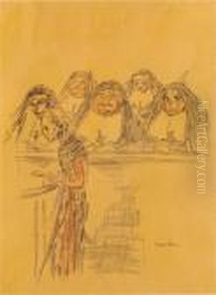 Nuns And Priest Oil Painting by Theophile Alexandre Steinlen