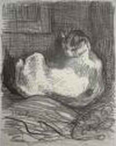 Chatte Et Son Petit Oil Painting by Theophile Alexandre Steinlen