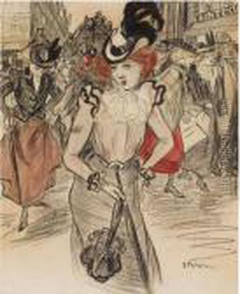 Elegant Woman In Paris Oil Painting by Theophile Alexandre Steinlen