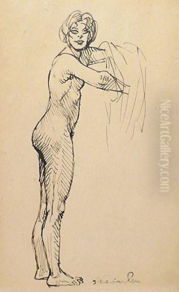 Femme Nue Debout Oil Painting by Theophile Alexandre Steinlen