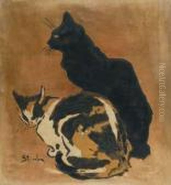 Deux Chats Oil Painting by Theophile Alexandre Steinlen