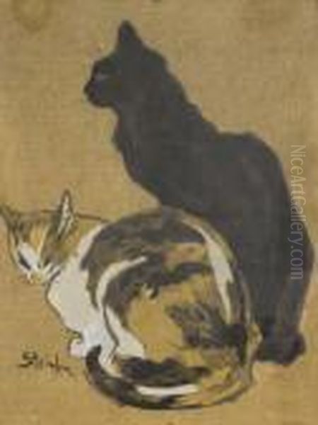 Zwei Katzen Oil Painting by Theophile Alexandre Steinlen