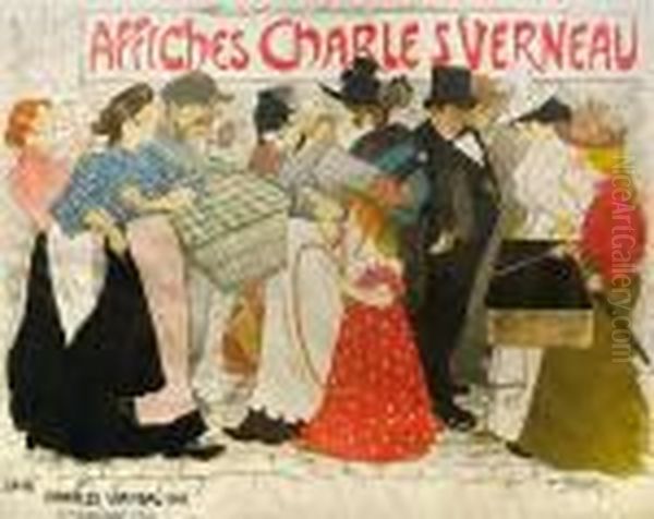 Affiches Charles Verneau/la Rue Oil Painting by Theophile Alexandre Steinlen