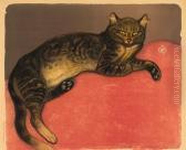 L'hiver, Chat Sur Un Coussin Oil Painting by Theophile Alexandre Steinlen