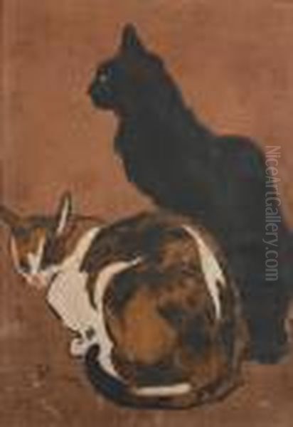 Deux Chats Oil Painting by Theophile Alexandre Steinlen