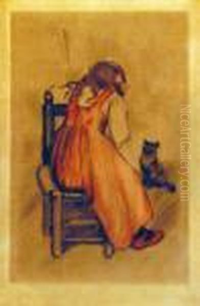 Petite Fille Au Chat Oil Painting by Theophile Alexandre Steinlen