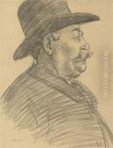 Head Of A Man, With Moustache In Profile To The Right Oil Painting by Theophile Alexandre Steinlen