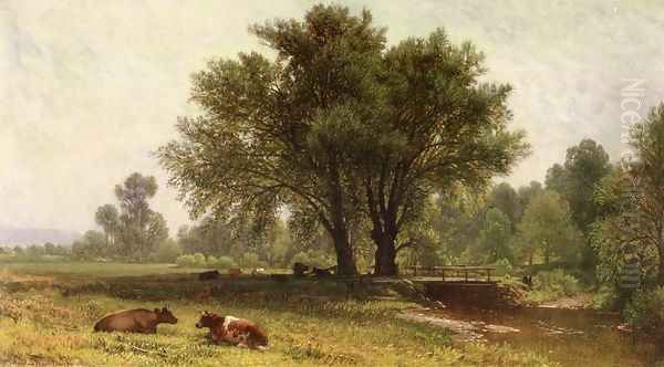 Landscape with Cows Oil Painting by Aaron Draper Shattuck