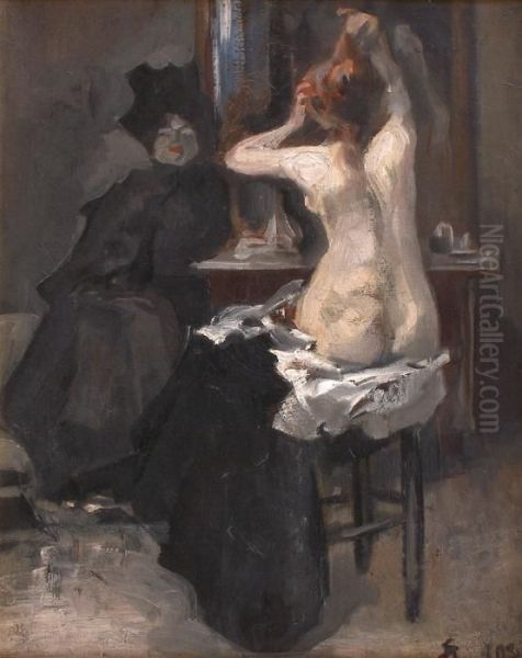 Nu Au Miroir Oil Painting by Theophile Alexandre Steinlen