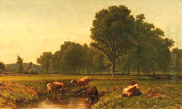 Connecticut Pastoral with Cattle, near Simsbury Oil Painting by Aaron Draper Shattuck