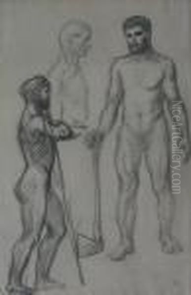 Figural Sketch: Male Nude Oil Painting by Theophile Alexandre Steinlen