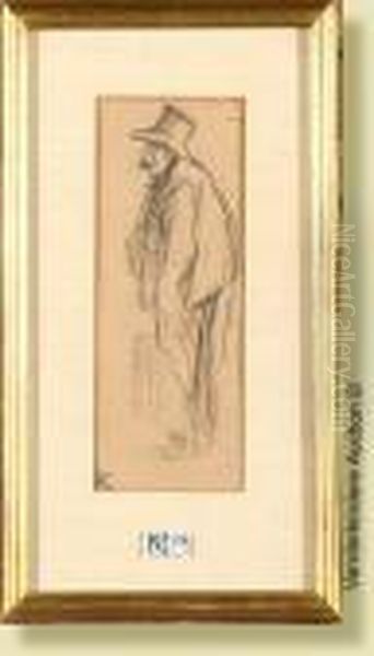 L'homme Au Journal, Fusain Sur Papier Oil Painting by Theophile Alexandre Steinlen