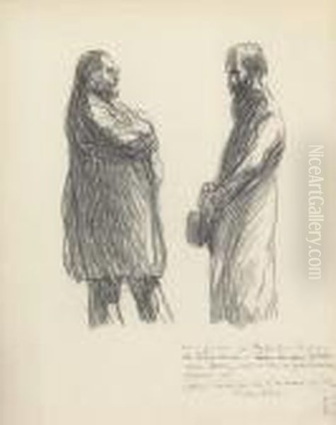 Deux Hommes Discutant Oil Painting by Theophile Alexandre Steinlen