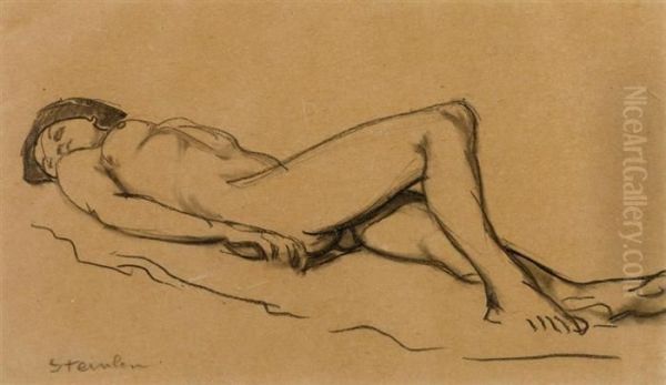 Reclining Female Nude. Oil Painting by Theophile Alexandre Steinlen