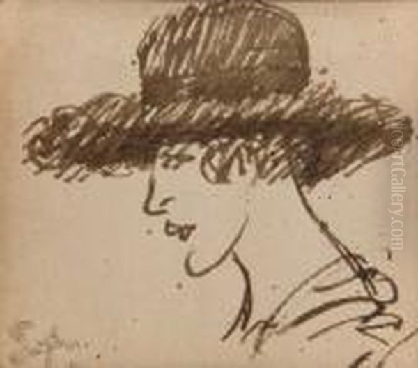 Tete De Femme Au Chapeau Oil Painting by Theophile Alexandre Steinlen